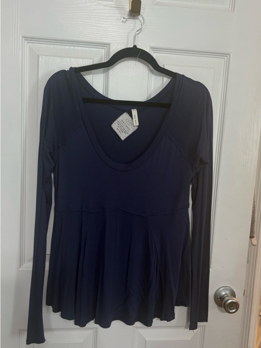 Women's Navy Long-Sleeve Scoop-Neck Peplum Top